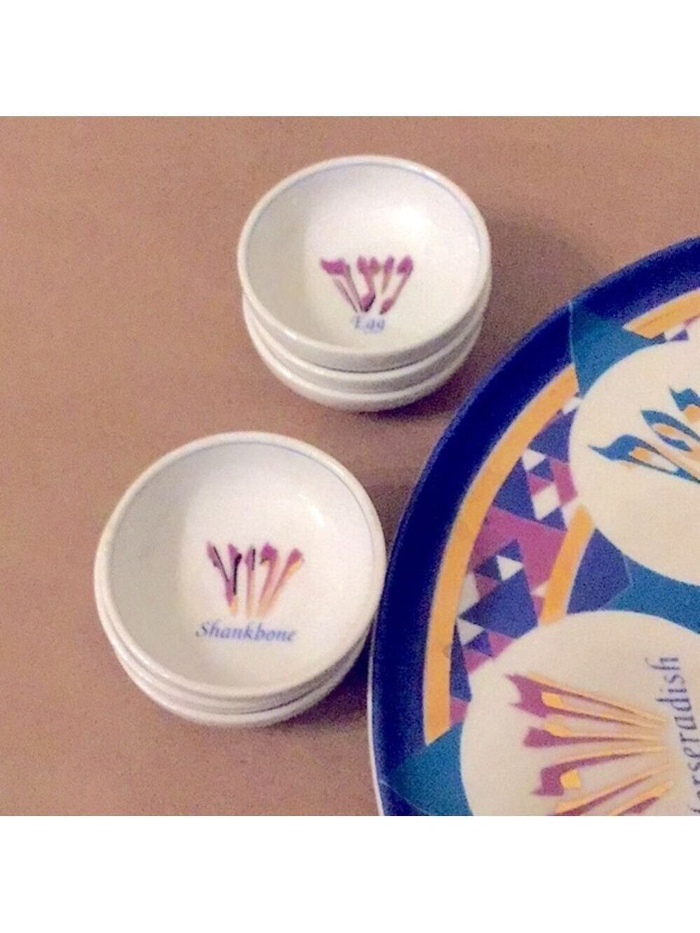 Stunning vintage Passover pink & blue Seder plate - Picture 6 of 7